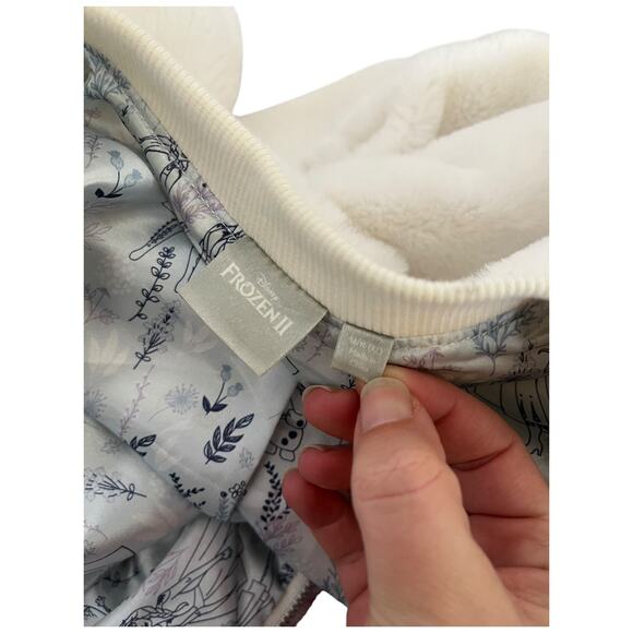 Disney Frozen II White Faux Fur Bomber Jacket Full Zip satin lined girl XL 14/16 - Picture 3 of 4